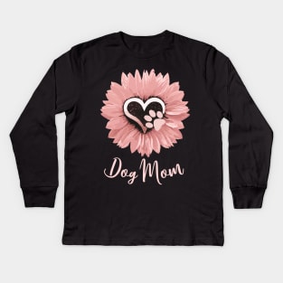 Dog mom pink sunflower paw print Kids Long Sleeve T-Shirt